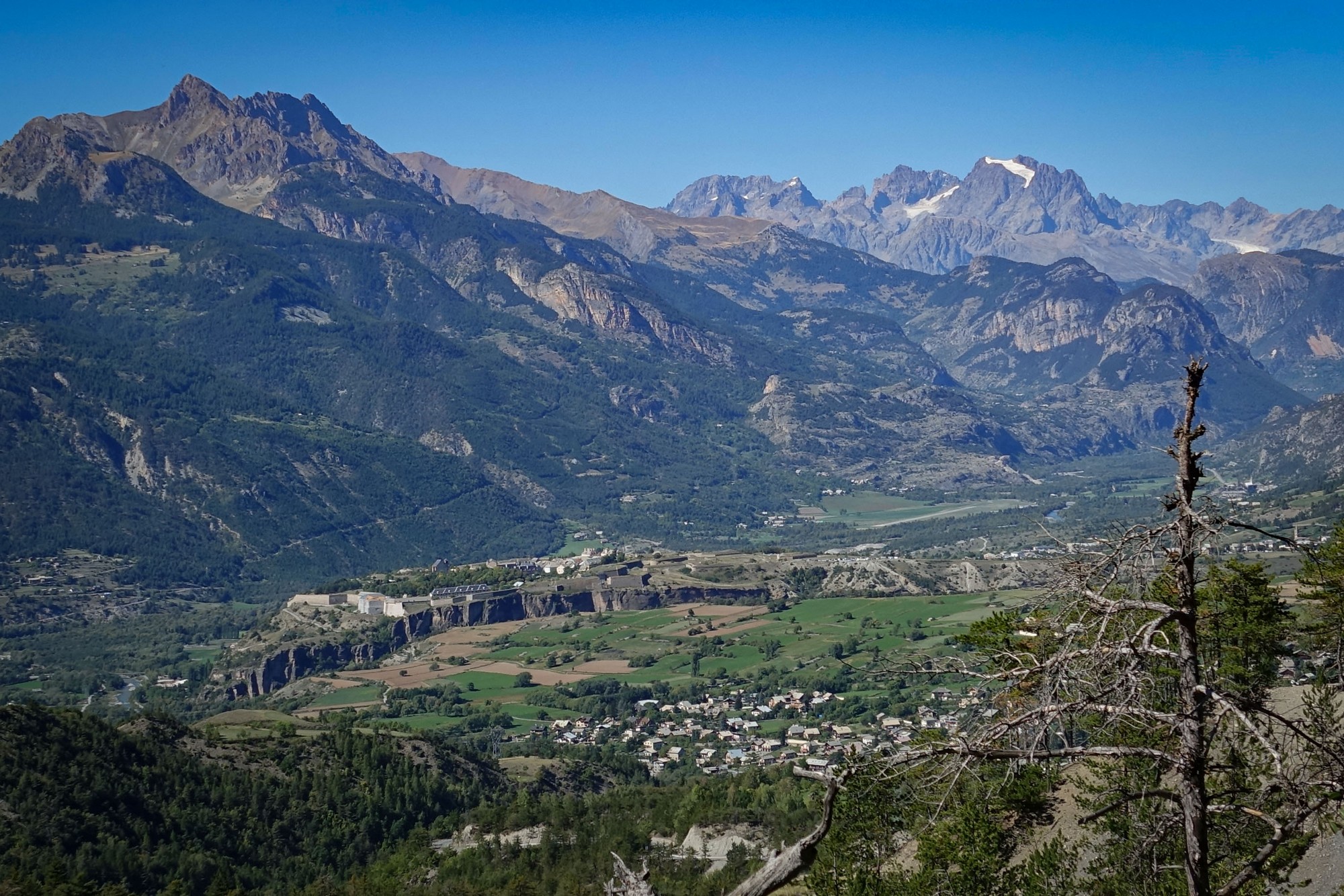 view back down to Guillestres and the fortified village of Mont-Dauphin